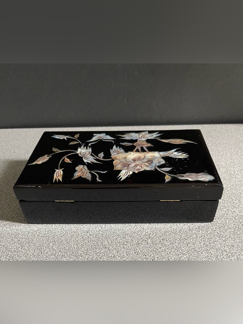 Vintage Mother of Pearl Floral Black Decorative Box - Picture 3 of 14